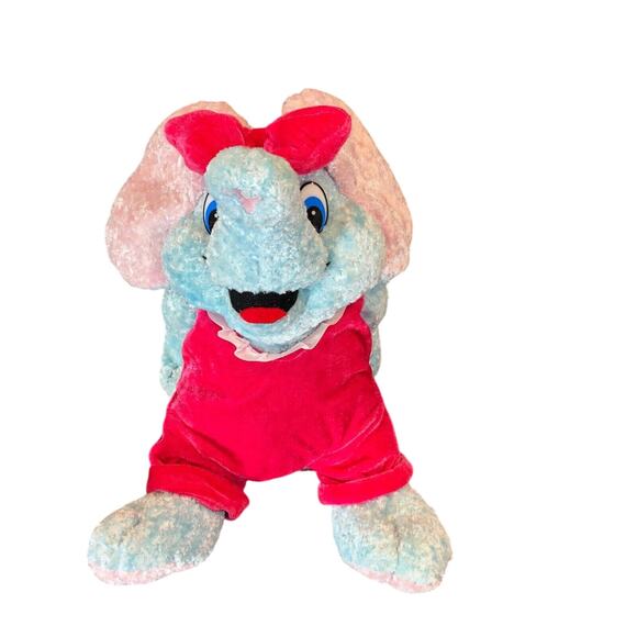TonyToy Plush Sitting Elephant Puli International Blue Pink Outfit Bow 12in - Picture 2 of 11